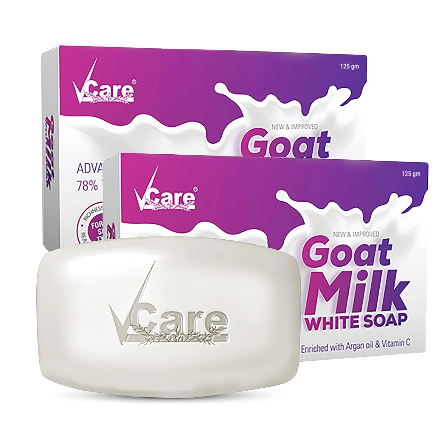 VCare Goat Milk White Soap, 125 gm, (Pack of 2), Enriched with Argan Oil &amp; Vitamin C-12485998