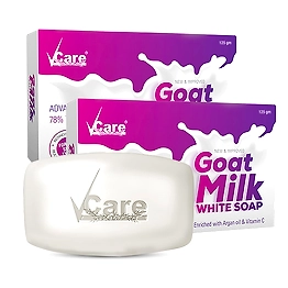 VCare Goat Milk White Soap, 125 gm, (Pack of 2), Enriched with Argan Oil & Vitamin C