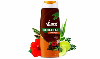 VCare Shikakai Shampoo with Goodness of Aloe Vera & Neem, Amla, Hibiscus, Shikakai Shampoo 200ml, pk-1