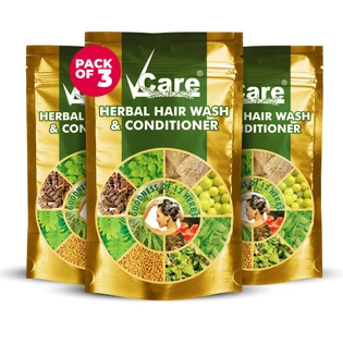 VCare Herbal Hair Wash and Conditioner for Men and Women| 100% Natural with 12+ Herbs Amla, Shikakai, Bhringraj, Hibiscus Powder for all Hair Type - 100G (PACK OF 3)