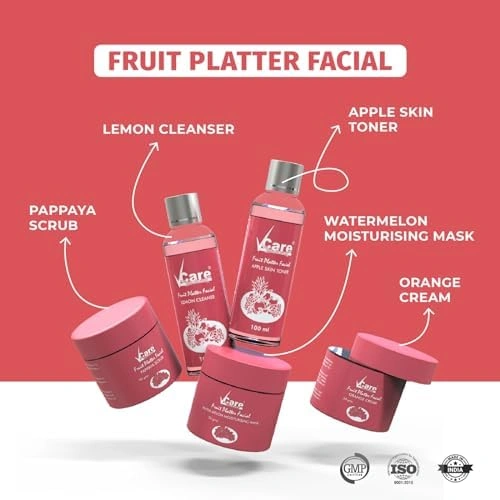 Vcare Facial Kit for Women Skin Care Firming Wine mask for Glowing Skin &amp; Tan removal | Brightening Face wash For Dry Skin Grapeseed Scrub, Renewing Cream 5 Steps (Fruit)-2