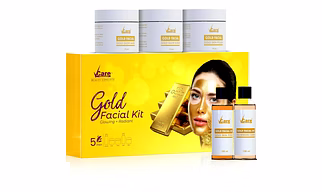 VCare Gold Facial Kit for All Skin Type | 5 Easy Step for Natural Golden Glow Scrub, Skin Polish, Mask 50g, Refershing Cleanser and Tonic 100ml | Golden Facial Kit for Men & Women