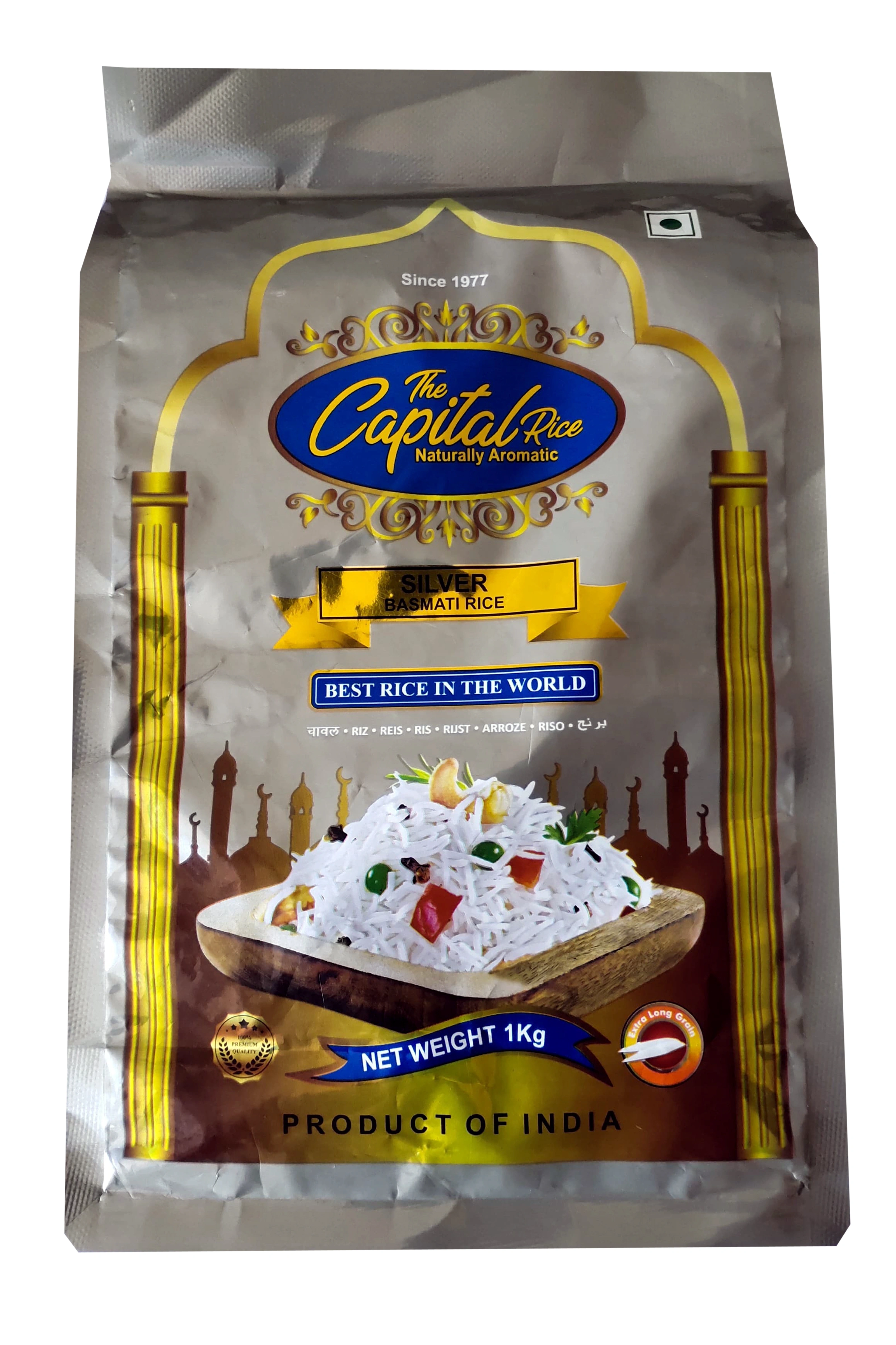 The Capital Rice Naturally Aromatic Silver Steam Basmati Rice, 1kg - Long Grain, Premium Quality Ideal for Biryani-ALO-Silver-1kg