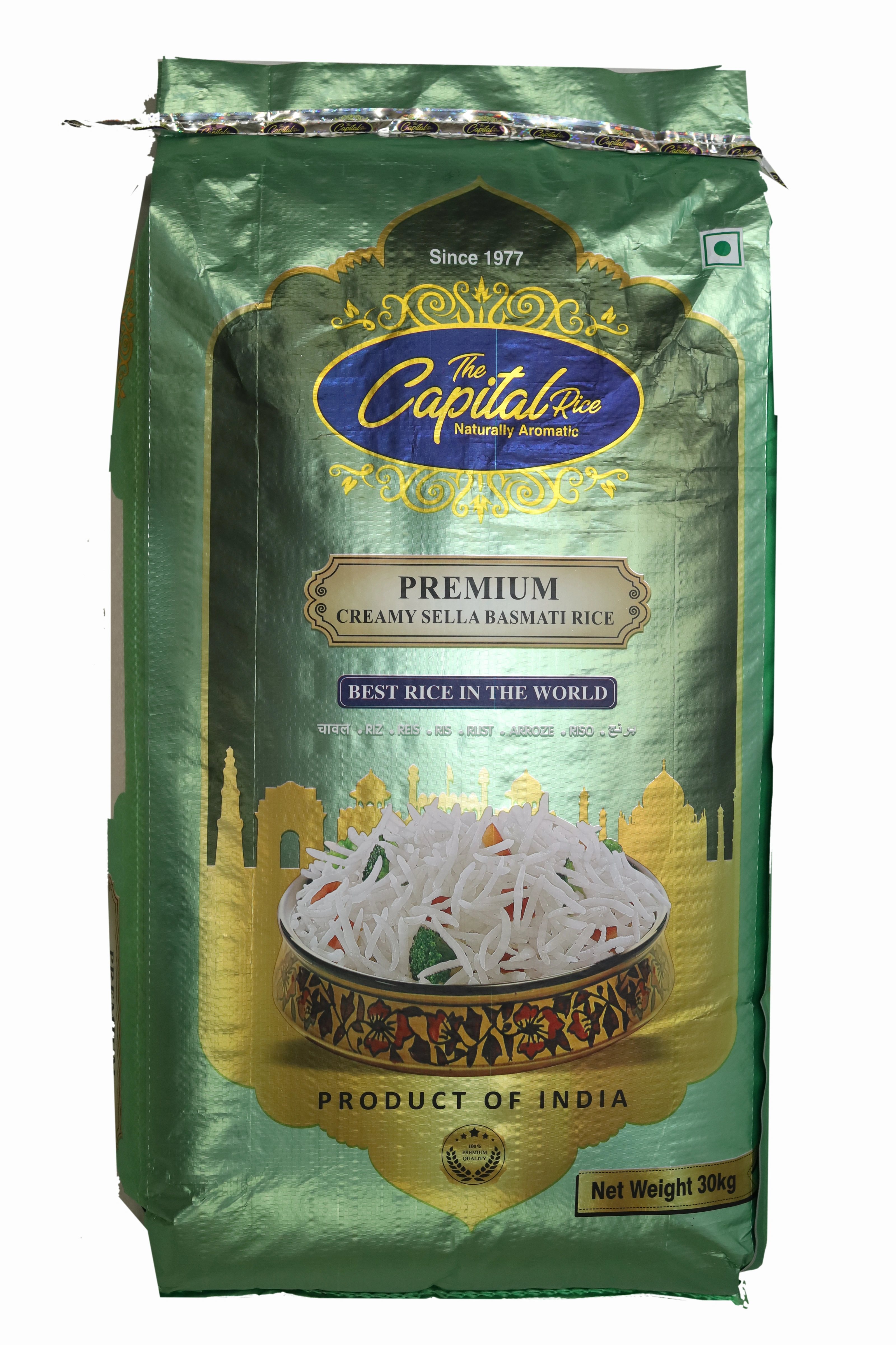 The Capital Rice Premium Creamy Sella Basmati Rice - 30kg | Naturally Aromatic, Long-Grain Rice for Biryani &amp; Pulao-ALO-PREMIUM-30kg