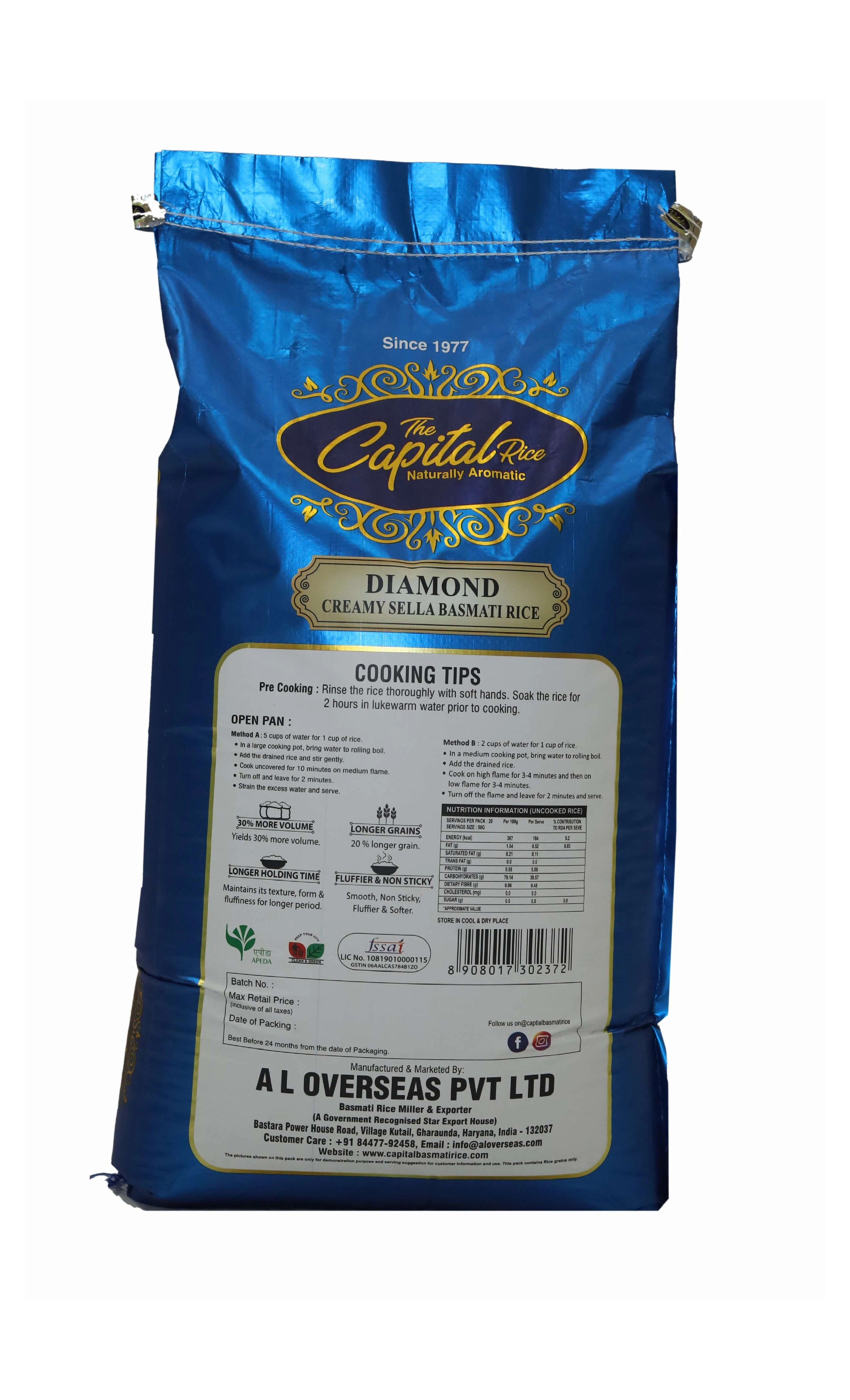 The Capital Rice Diamond Creamy Sella Basmati Rice - 30kg | Superior Aromatic, Extra-Long Grain Rice for Biryani &amp; Pulao-1