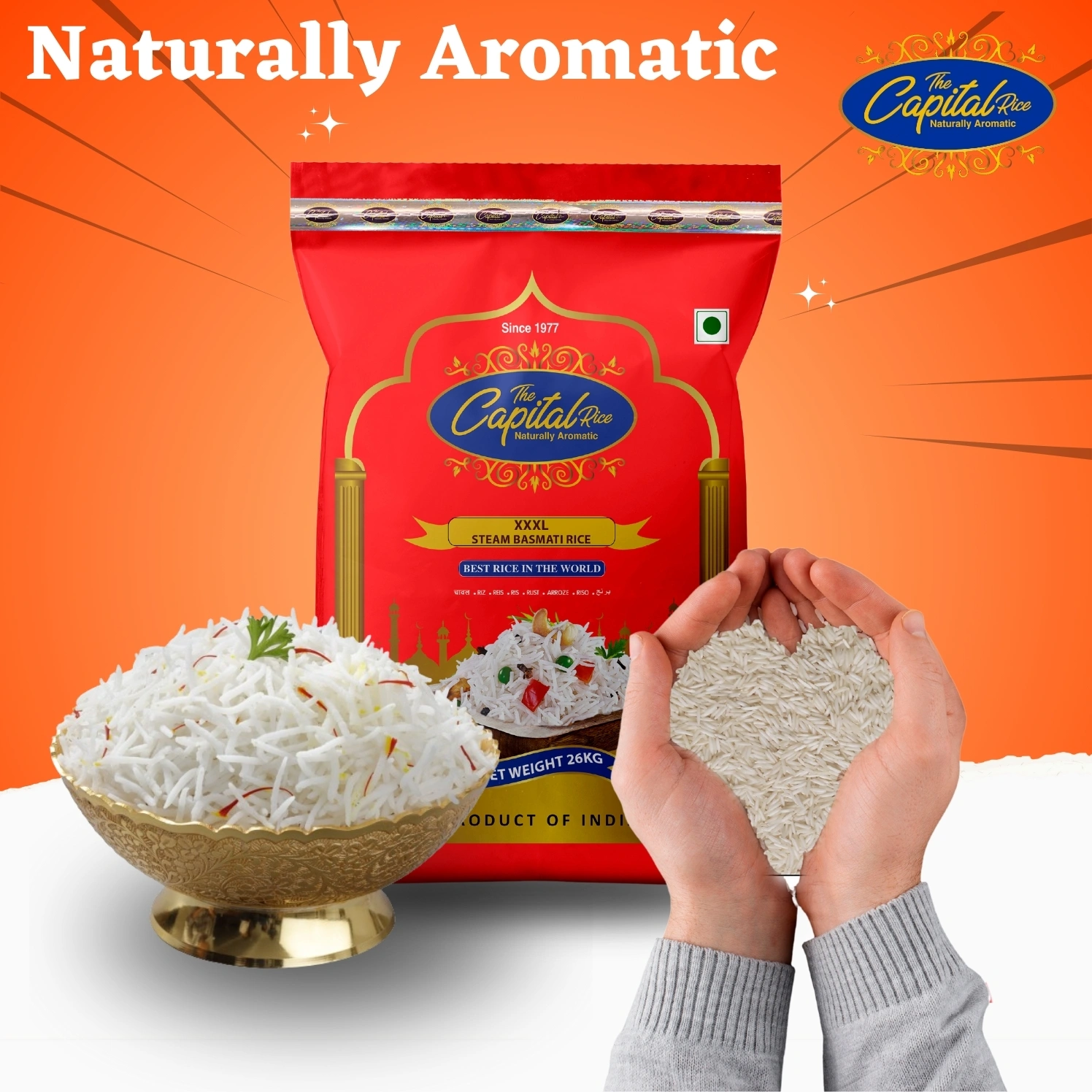 The Capital Rice Naturally Aromatic XXXL Steam Basmati Rice 26Kg Long Grain-3