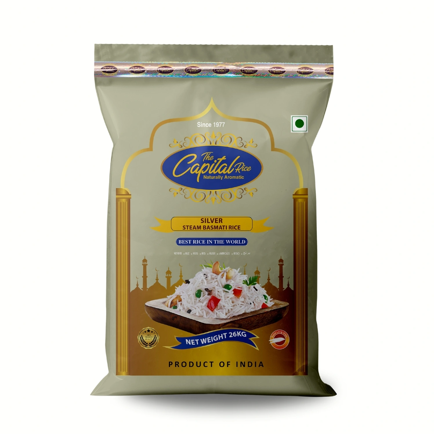 The Capital Rice Naturally Aromatic Silver Steam Basmati Rice 26Kg Long Grain-ALO-Silver-1kg