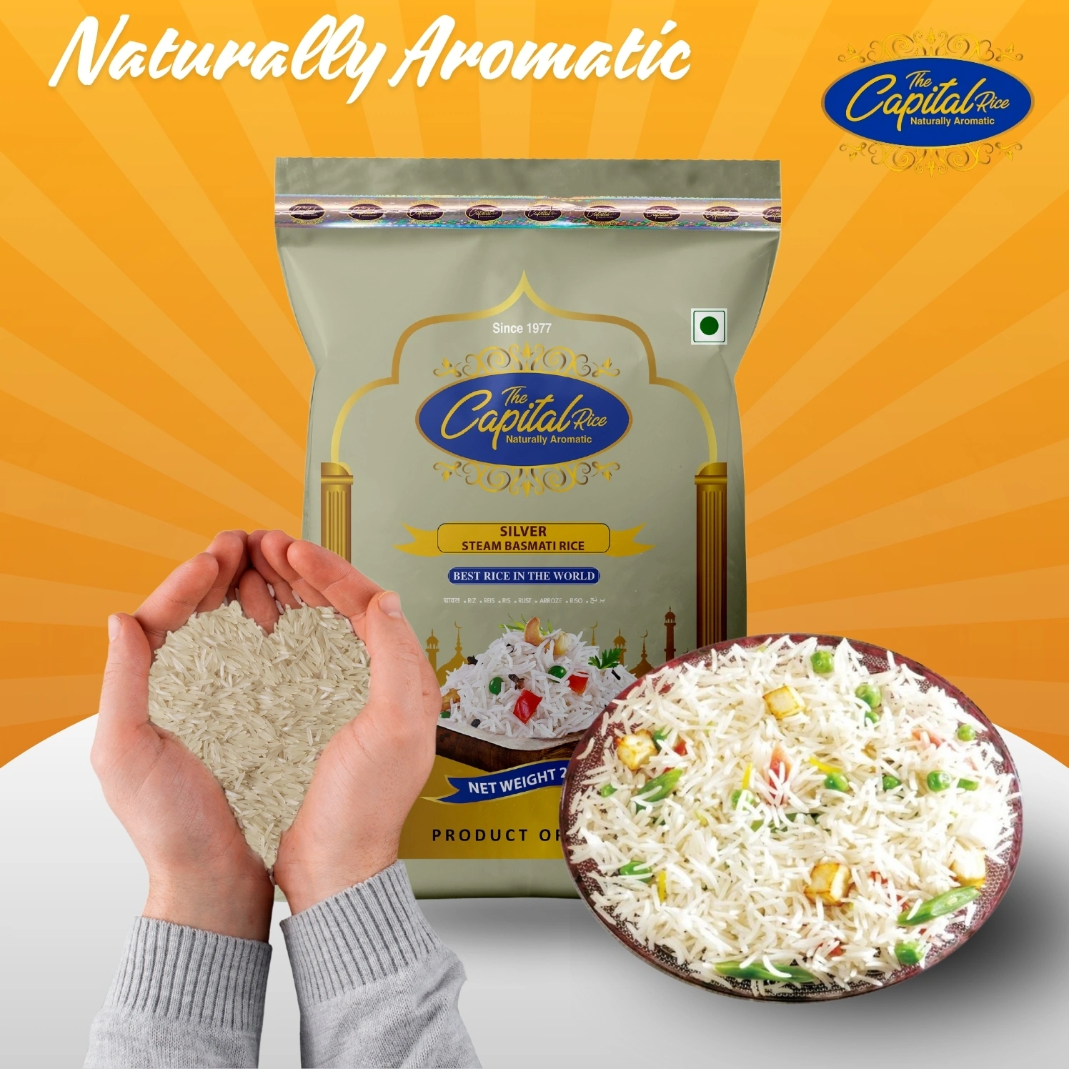 The Capital Rice Naturally Aromatic Silver Steam Basmati Rice 26Kg Long Grain-3