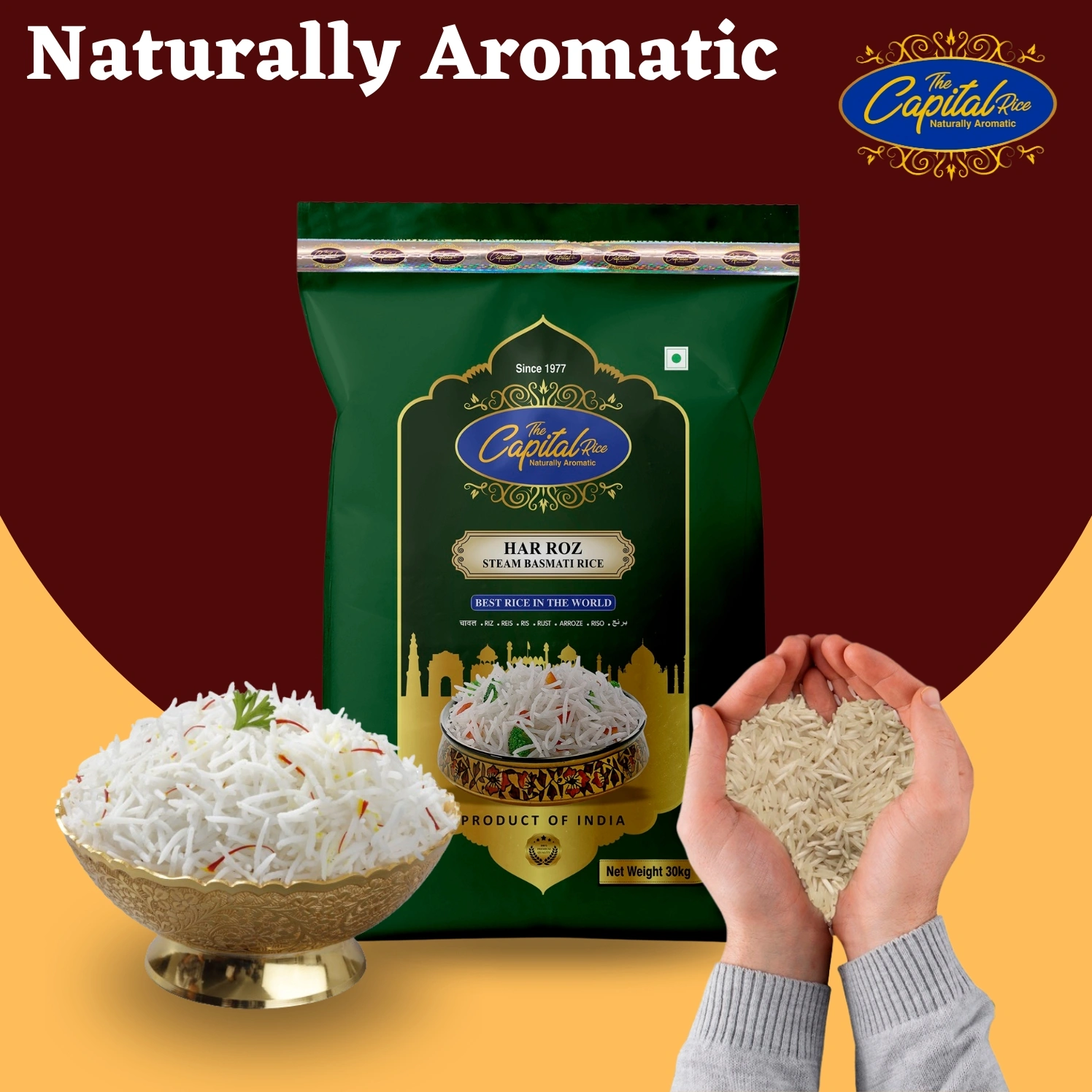 The Capital Rice Naturally Aromatic Har Roz Steam Basmati Rice 30Kg Long Grain-2