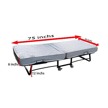 dekorwish Rollaway Bed Metal Folding Single Bed with 6-Inch Contemporary Premium Mattress, Lockable Wheels- (Black) (27, Kilograms)-4