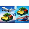 A comparison of air cargo and sea cargo for exporting fresh produce, showcasing cost, speed, and vol