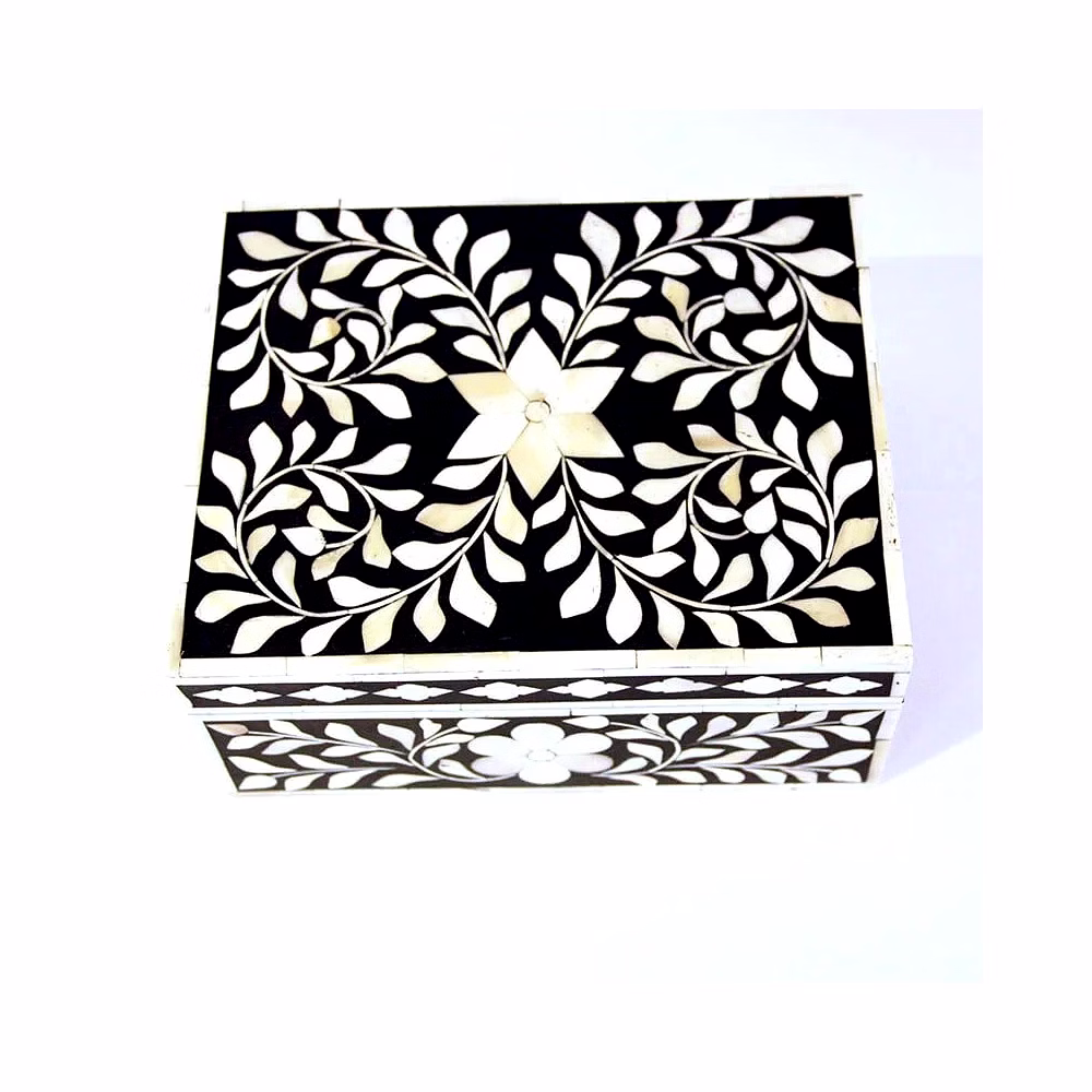 Handmade Black & White Bone Inlay Jewelry Box – Decorative Trinket Storage Organizer image 3