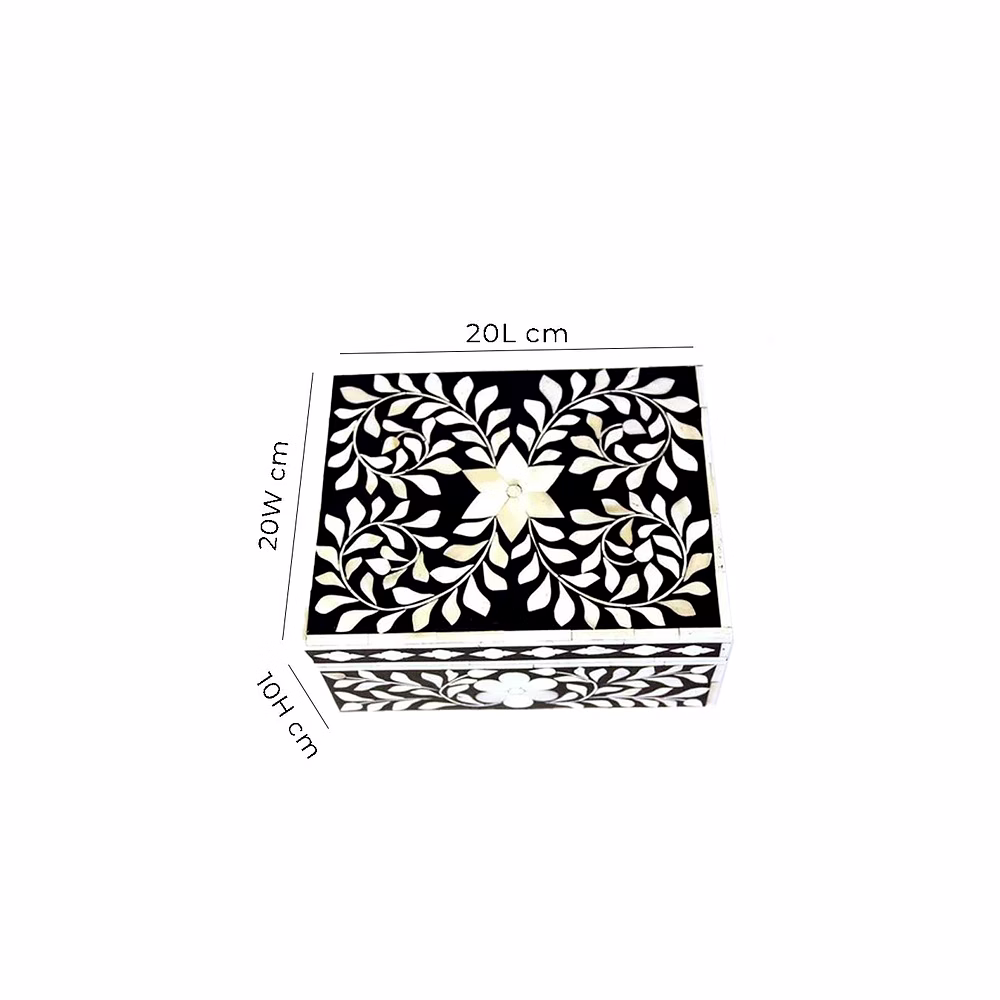 Handmade Black & White Bone Inlay Jewelry Box – Decorative Trinket Storage Organizer image 2