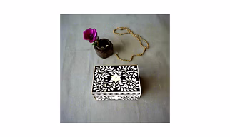 Handmade Black & White Bone Inlay Jewelry Box – Decorative Trinket Storage Organizer
