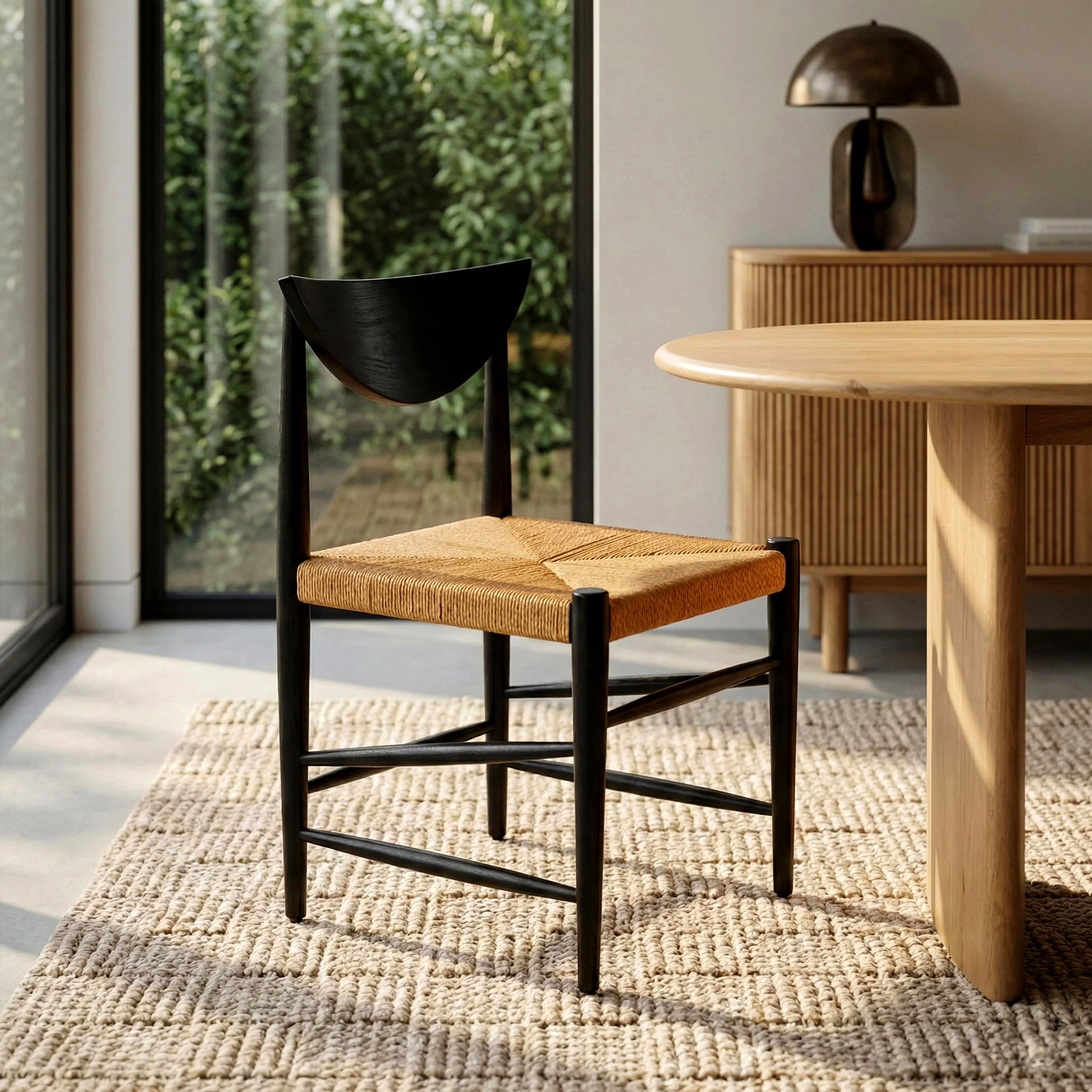 luxury acacia wood woven seat dining chair