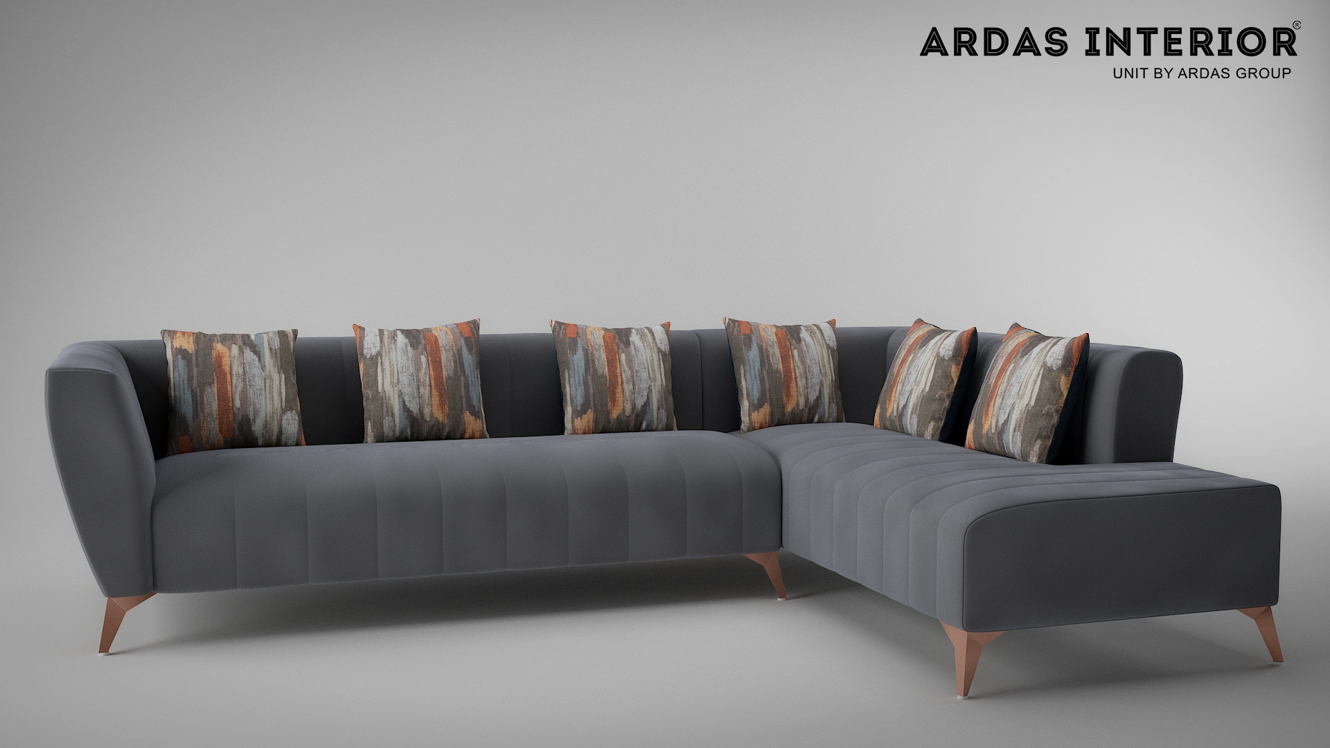 Ardas Interior Aroma L-Corner Sofa in Grey Suede Leatherette, 5-Seater-1