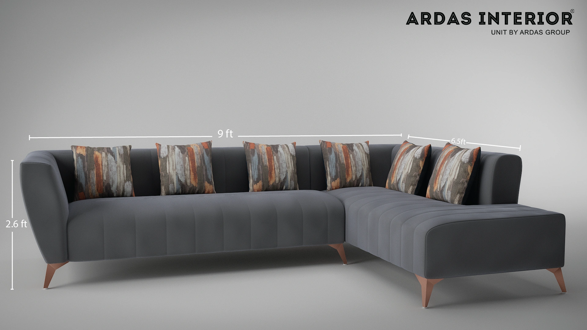 Ardas Interior Aroma L-Corner Sofa in Grey Suede Leatherette, 5-Seater-2