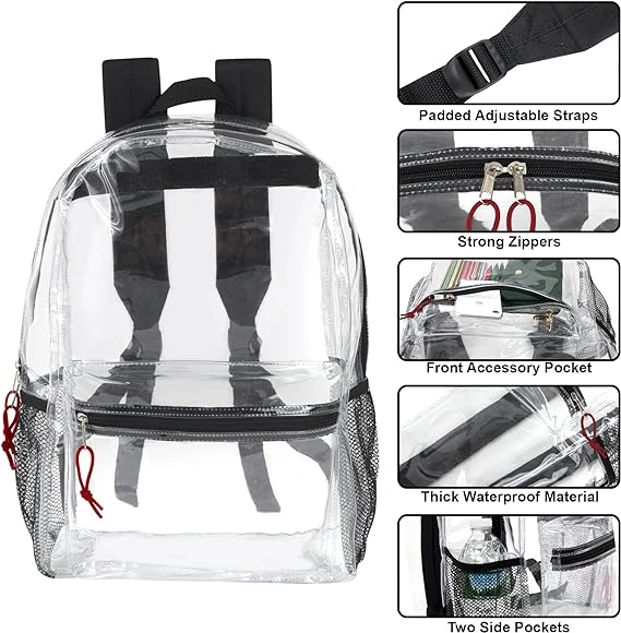 Clear Backpack for School - 18 Inch Heavy Duty PVC Transparent Backpacks pocket for College-4