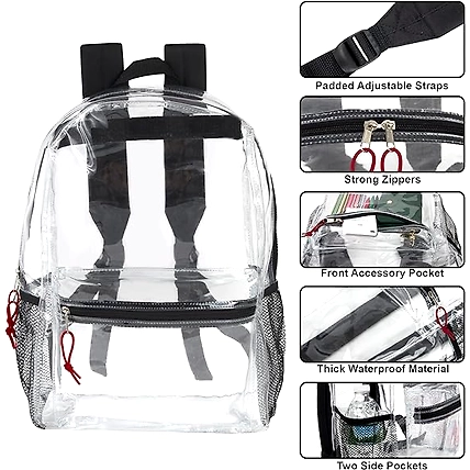 Clear Backpack for School - 17 Inch Heavy Duty PVC Transparent Backpacks pocket for College-4
