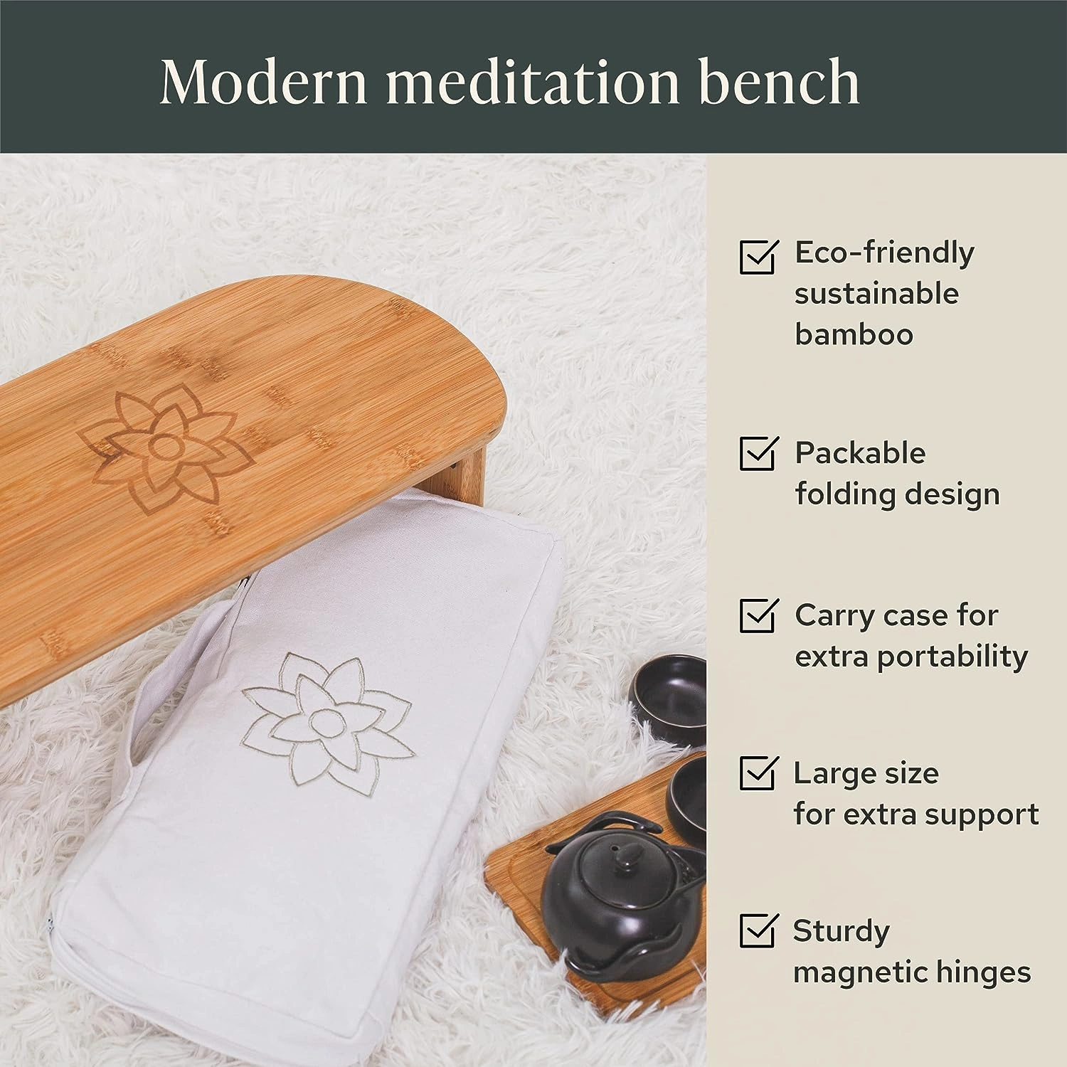 Folding Meditation Bench Wooden Kneeling Stool-2