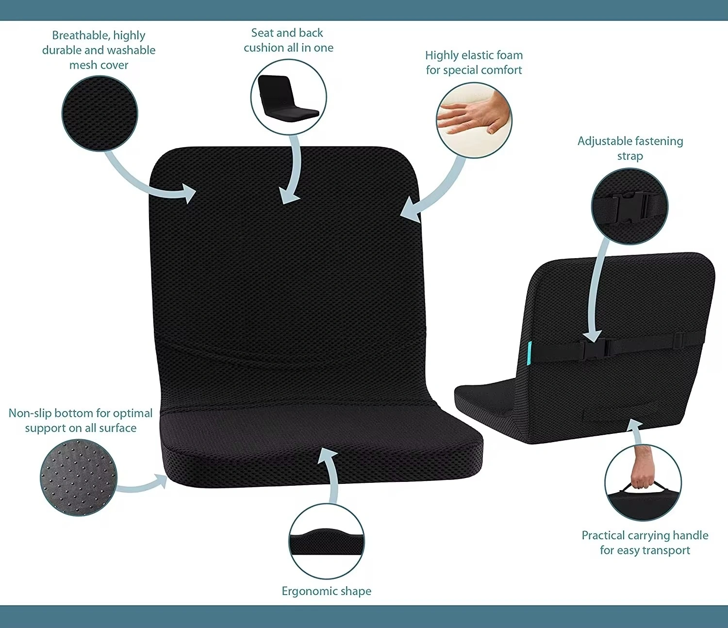 Padded Floor Chair with Back Support Foldable-3