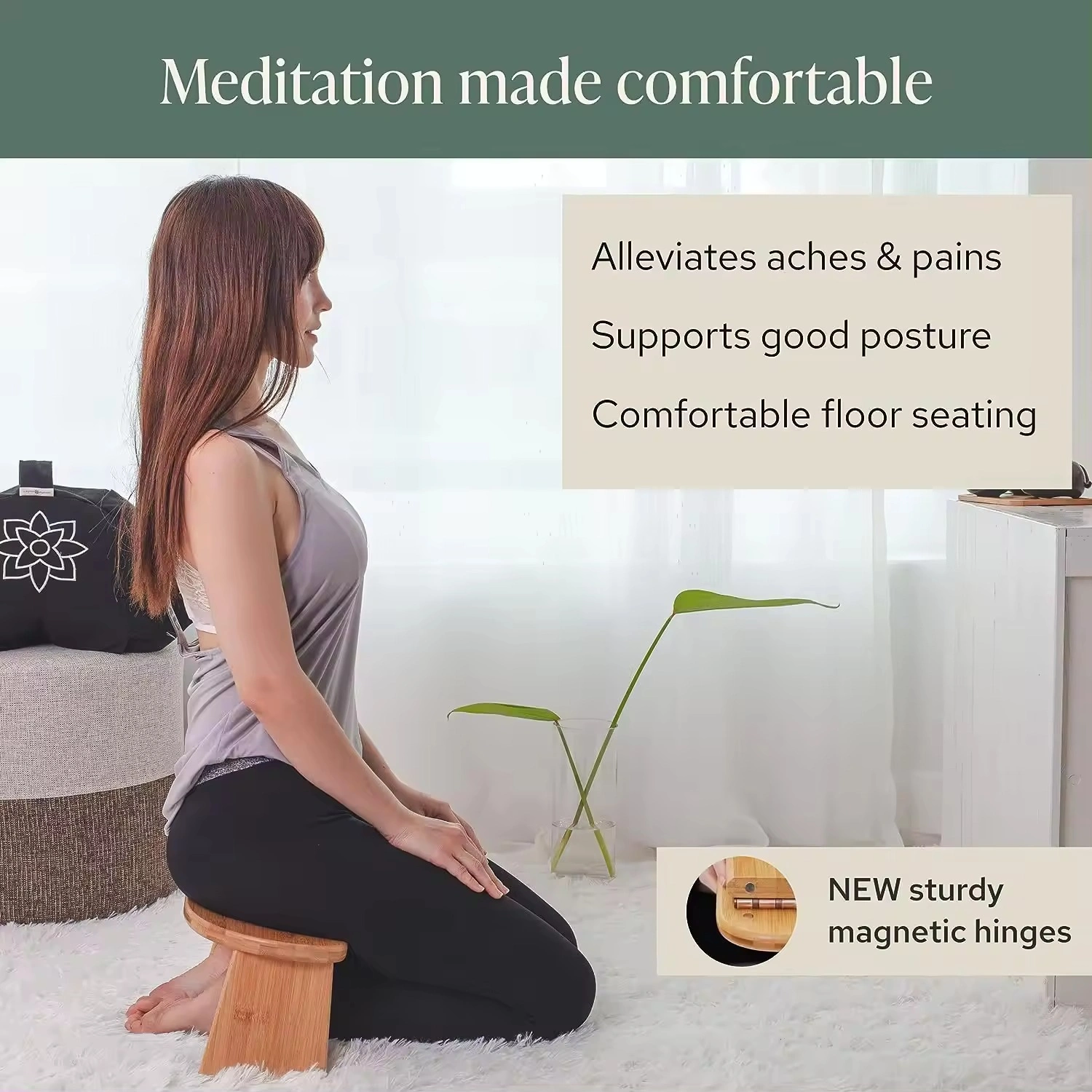 Indian Made Portable Folding Meditation Bench Wooden Kneeling Stool-1