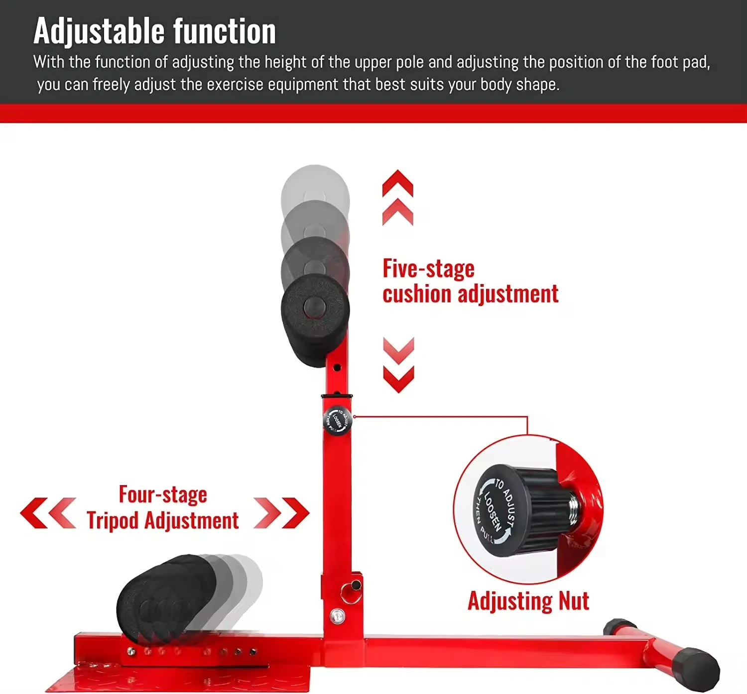 Sissy Squat Machine Adjustable Height Protective Foam Thick Metal Fitness-3