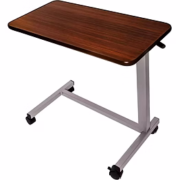 iris medical adjustable overbed bedside table with wheels used by hospital and home