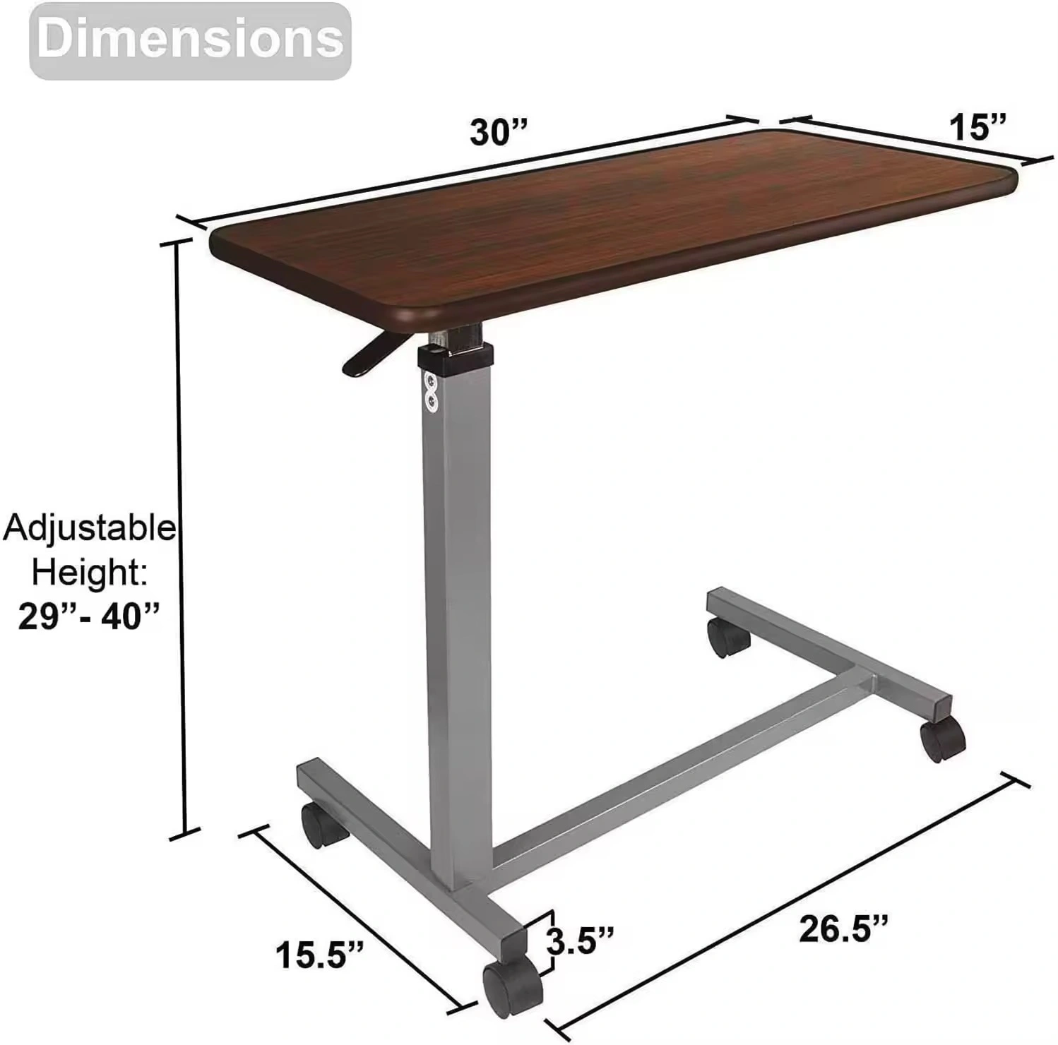 Medical Adjustable Overbed Bedside Table With Wheels Used By Hospital and Home-3