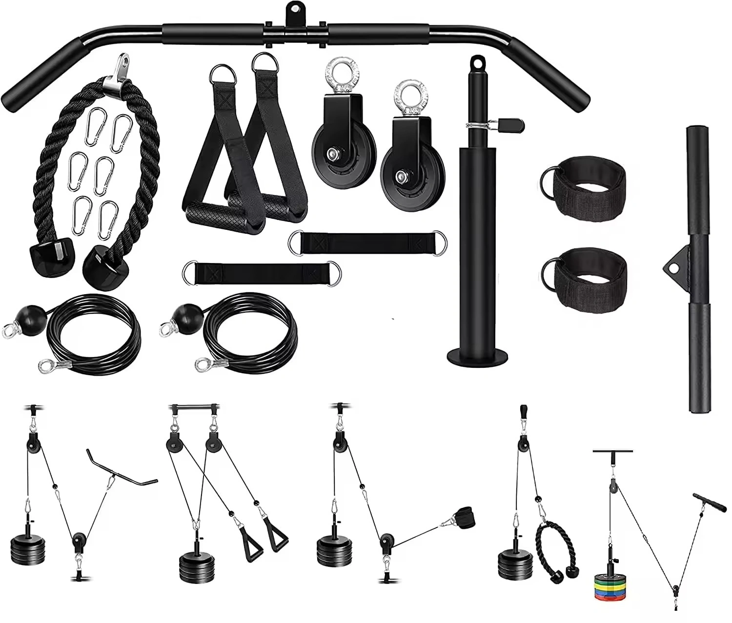 Weight Cable Pulley System Gym, Upgraded Fitness LAT and Lift Pulley System Attachments-SG-48IN1