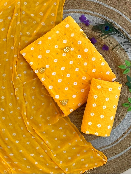 Handmade Bandhni cotton suits with dupatta-1