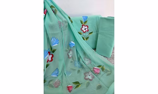 Hand-painted Indian cotton suits with Chiffon dupatta
