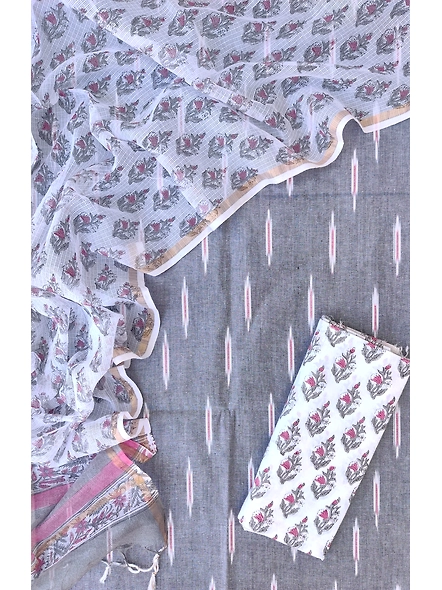 Ikkat cotton dress materials-grey 1-2