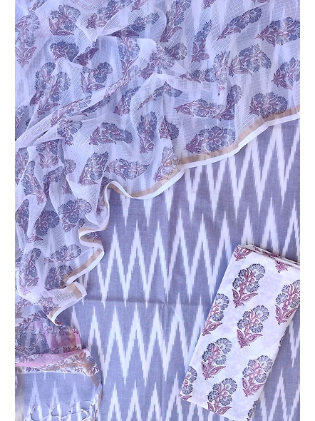 Ikkat cotton dress materials-grey 1-1