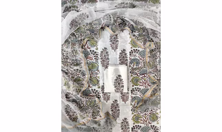 Hand block printed cotton suits with cotton kota doria dupatta