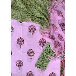 hand block printed cotton suits with cotton kota doria dupatta