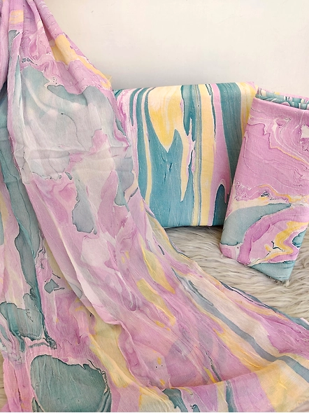 Marble print cotton suits with pure chiffon dupatta-3