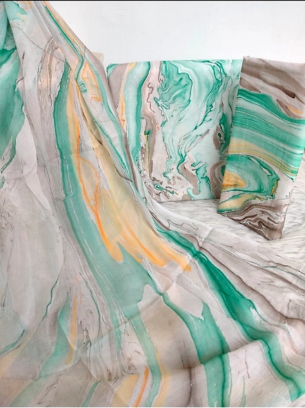Marble print cotton suits with pure chiffon dupatta-2