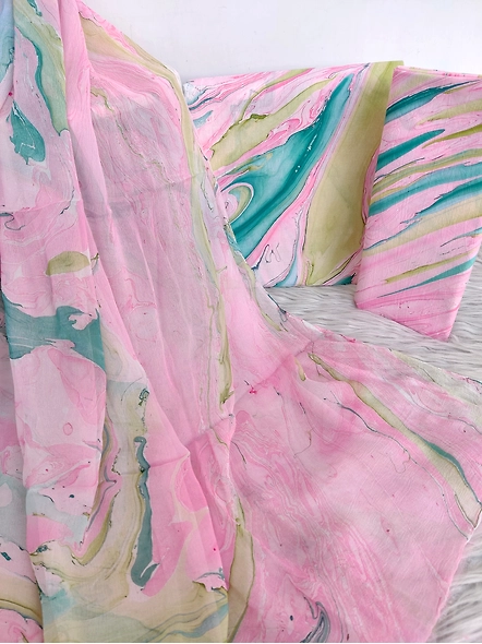 Marble print cotton suits with pure chiffon dupatta-1