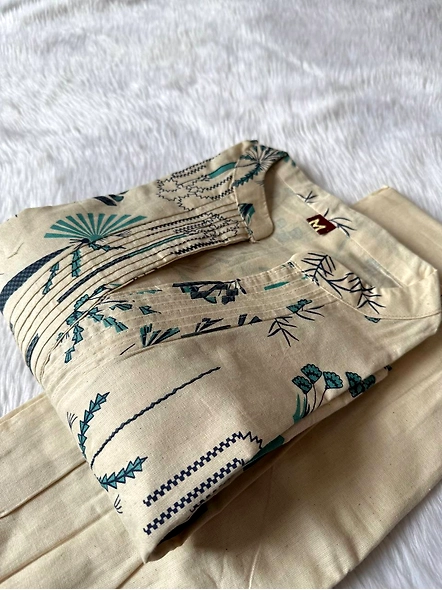 Premium cotton flex khadi cotton Indian suit with floral and nature print-5