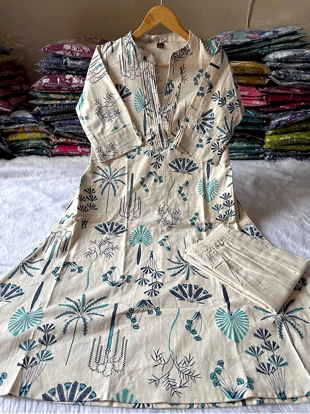 Premium cotton flex khadi cotton Indian suit with floral and nature print-4