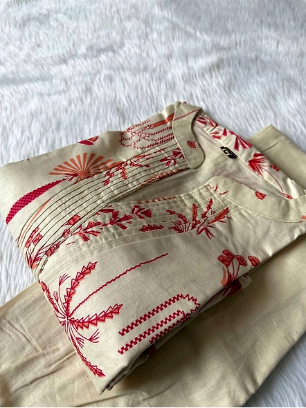 Premium cotton flex khadi cotton Indian suit with floral and nature print-3