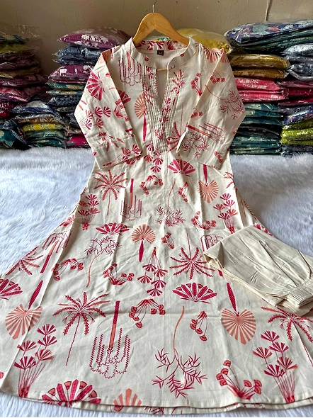 Premium cotton flex khadi cotton Indian suit with floral and nature print-2