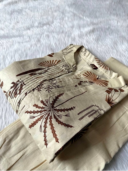 Premium cotton flex khadi cotton Indian suit with floral and nature print-1