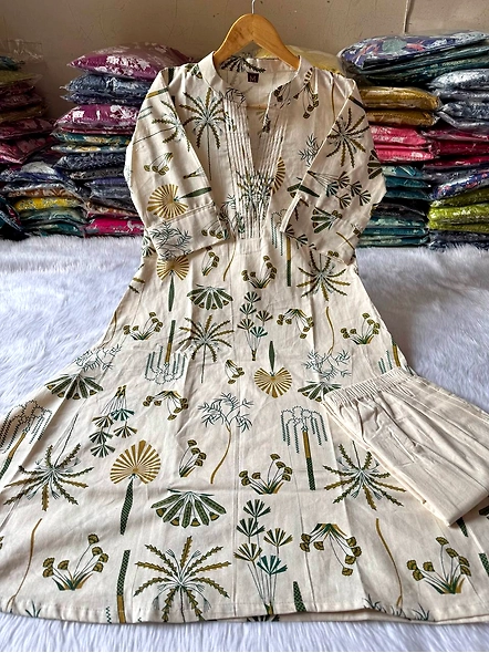 Premium cotton flex khadi cotton Indian suit with floral and nature print-12712399