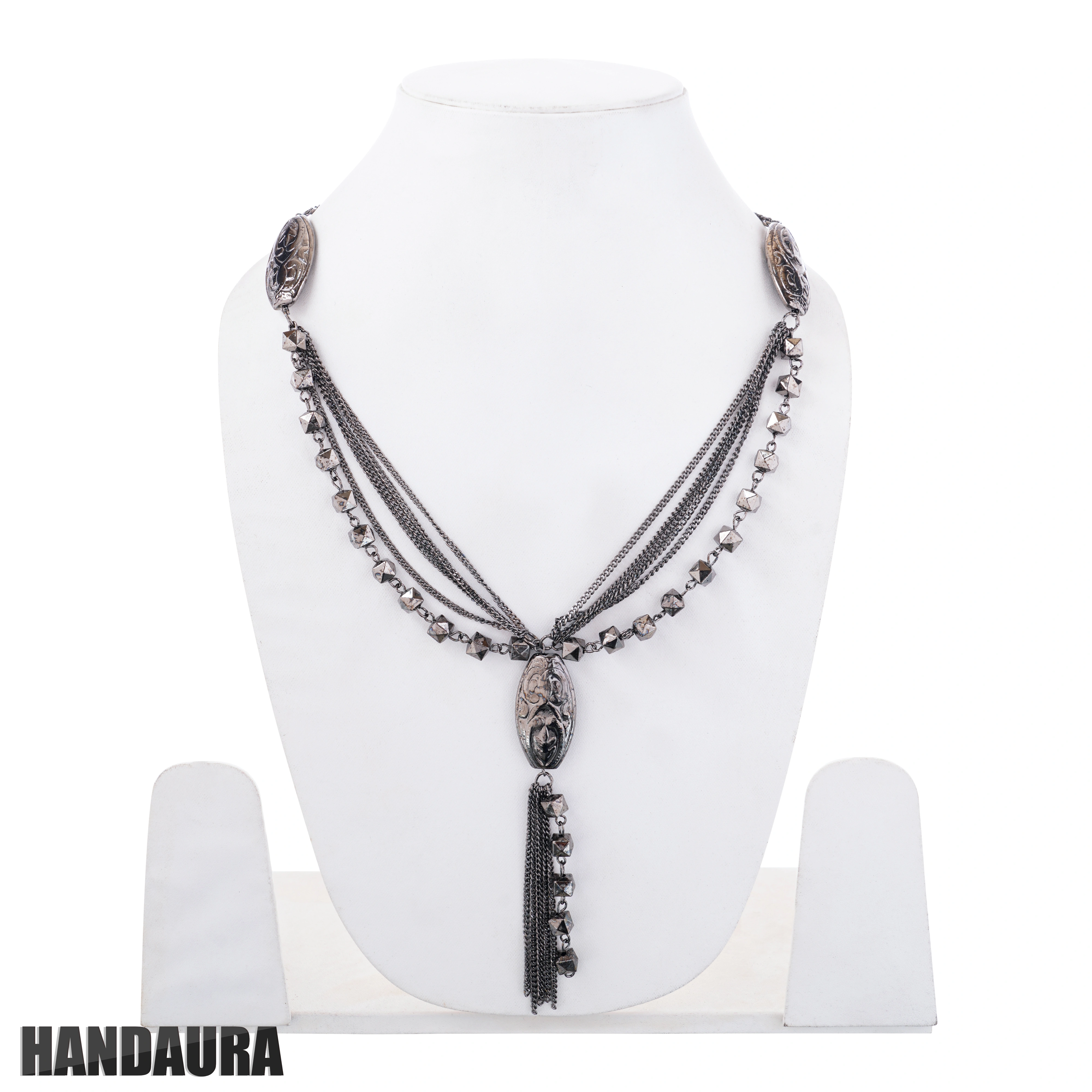 Layered Silver &amp; Black Crystal Necklace for Women and Girls | Sparkly Party Bling Statement Jewelry-3