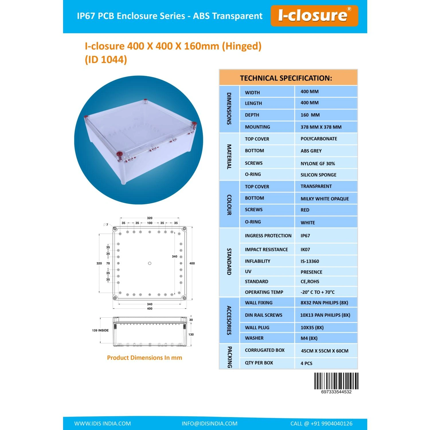 PC ABS Enclosure 400 X 400 X 160 mm IP67-2