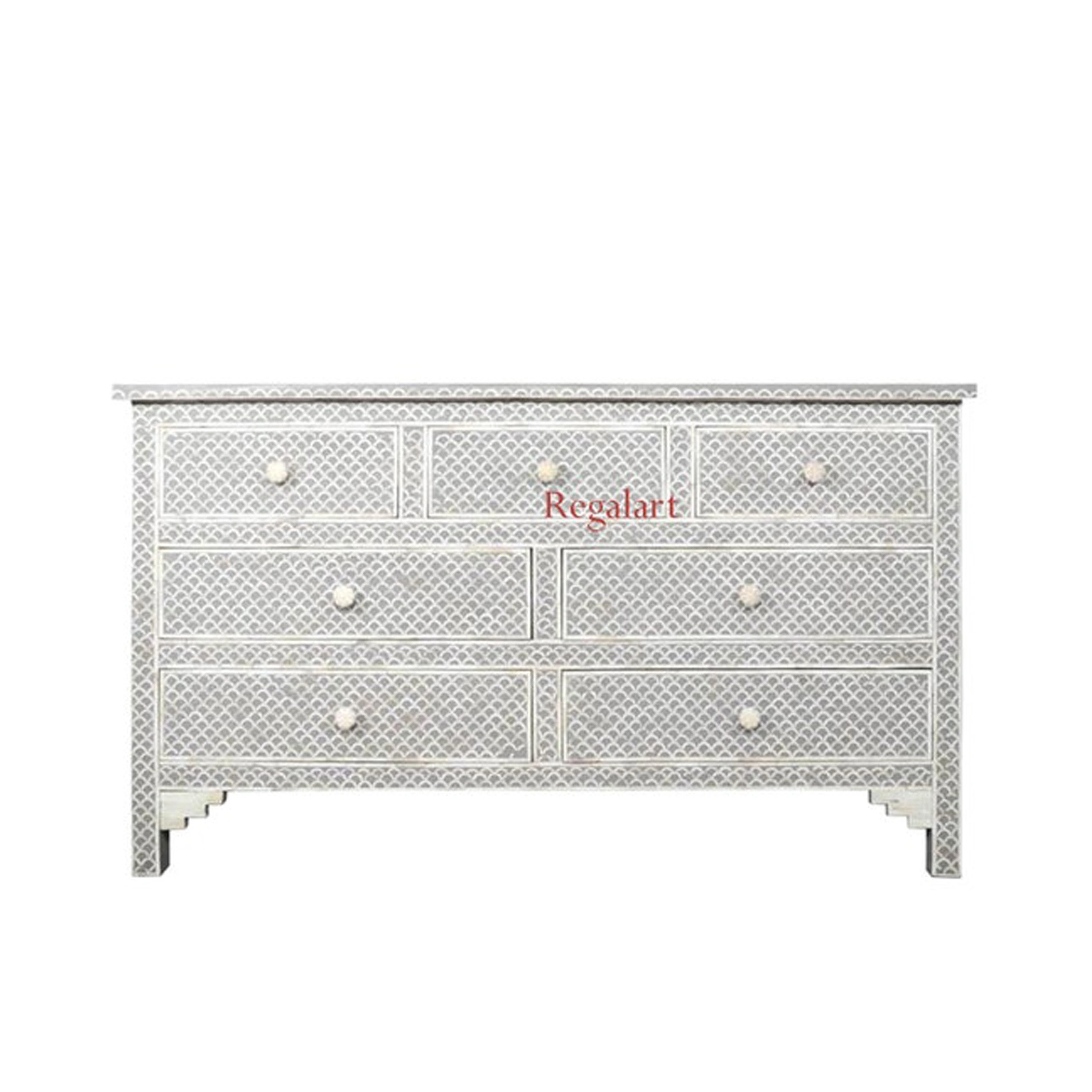 Handmade Bone Inlay Chest of Drawer, Commode Handmade Wooden Furniture Handmade Bone Inlay Wooden Modern sideboard with 7 Drawer-001