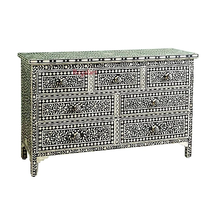 Handmade Bone Inlay Wooden Floral Pattern Sideboard / Chest of Drawer furniture with 7 door Furniture-004