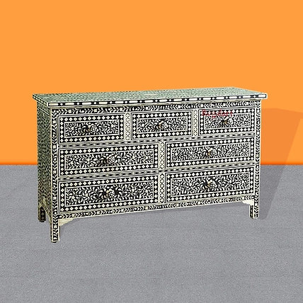 Handmade Bone Inlay Wooden Floral Pattern Sideboard / Chest of Drawer furniture with 7 door Furniture-1